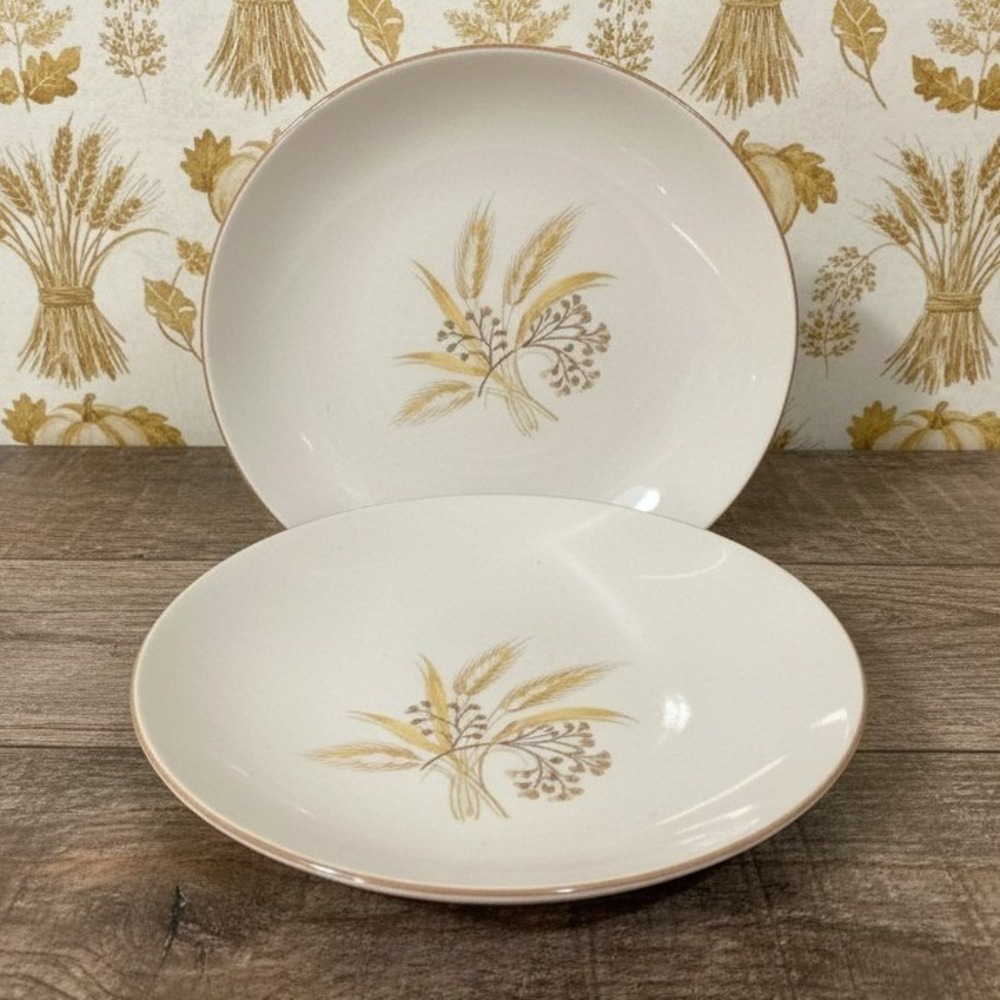 Vtg Homer Laughlin Golden Wheat Thistle Rhythm Shape 2 COUPE SOUP BOWLS *